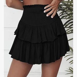 Black Smocked High Waisted Skort